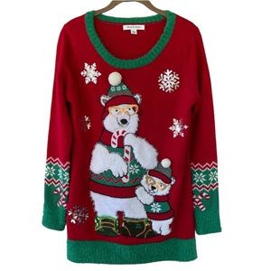 99 Jane Street Red and Green Polar Bear Holiday Sweater Size S